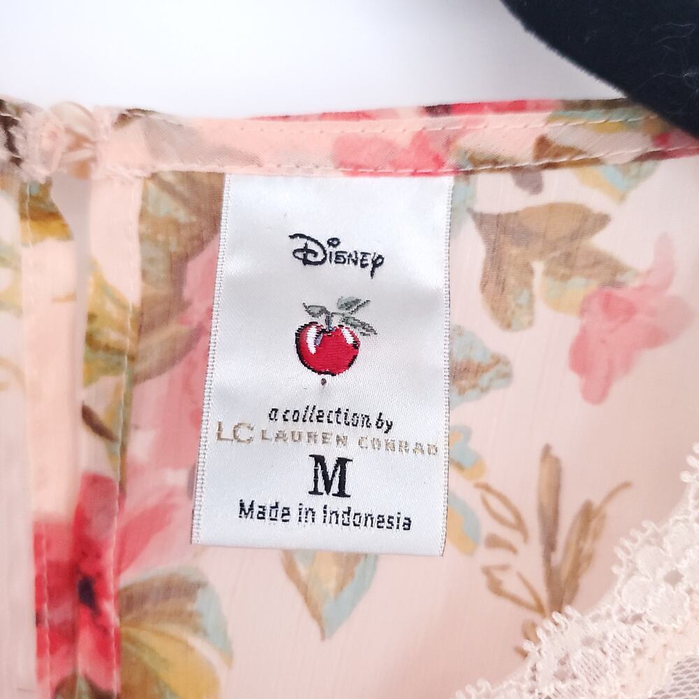 Disney Lauren Conrad Collab Sheer Lace Floral Blouse Bell Sleeve Lace Neckline M - Picture 7 of 14